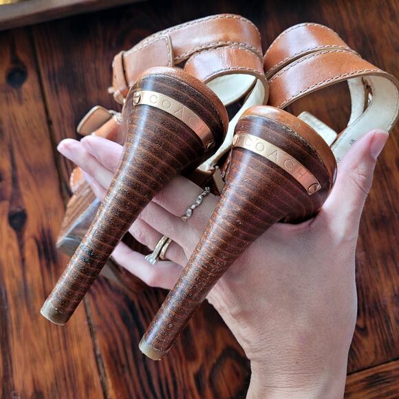Coach Stephanie Heels Strappy Leather Sandals Sz 6 - Picture 5 of 9